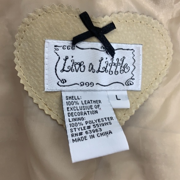 WOMEN’S Live a Little Cream Light Yellow Zip Up Leather Jacket Size L - Picture 6 of 7